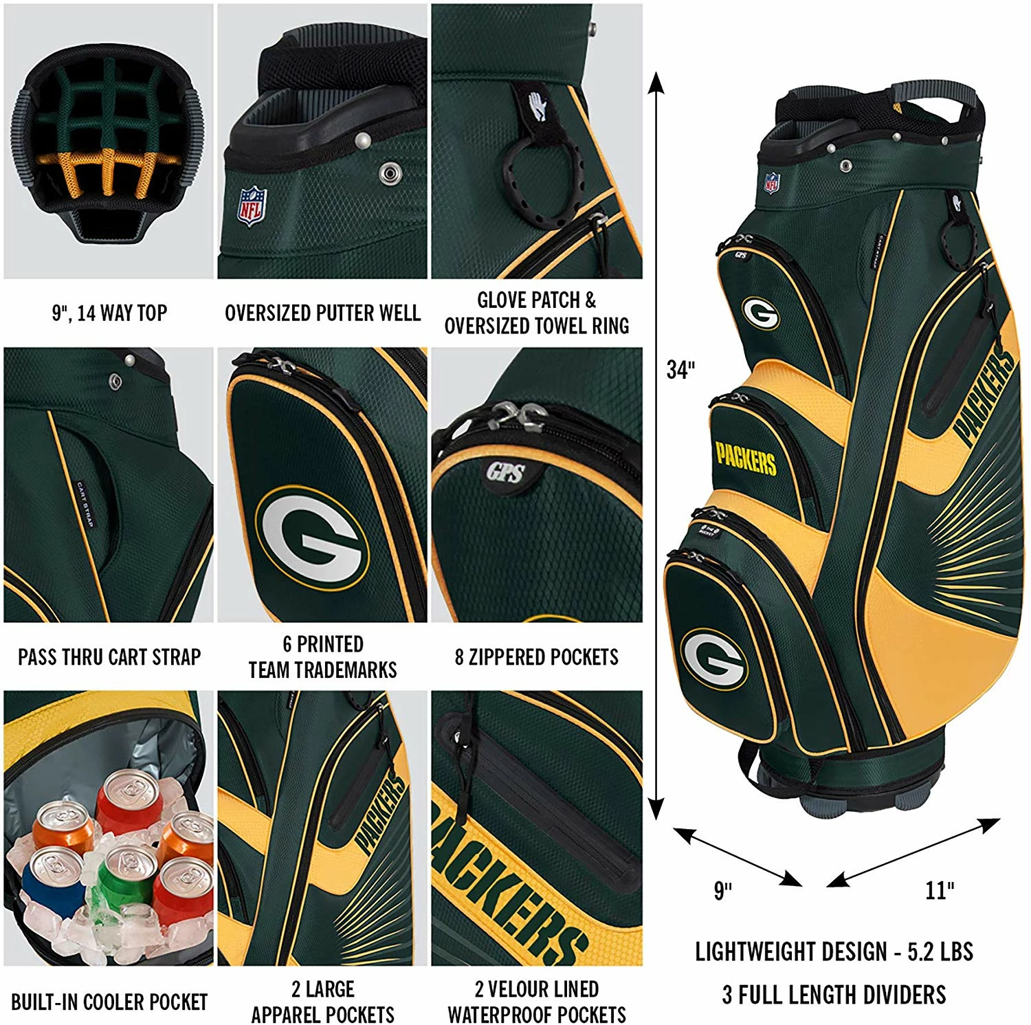 Team Golf NFL The Bucket II Team Effort Cart Bag - Image 13