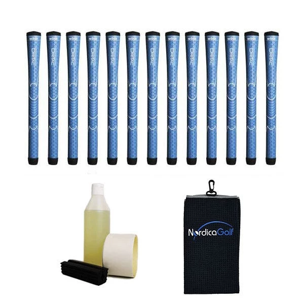 Winn DriTac Junior Blue 0.550" Grip Kit - 13 Grips, Clamp, Solvent, Tape, Towel