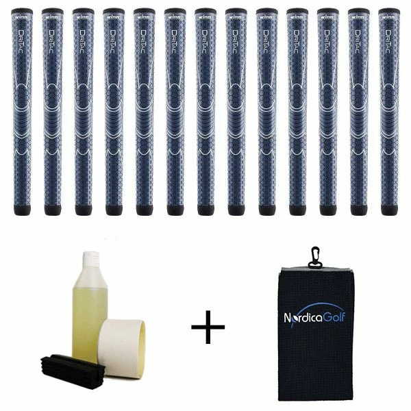 Winn DriTac Jumbo Navy Blue Grip Kit - 13 Grips, Clamp, Solvent, Tape, Towel